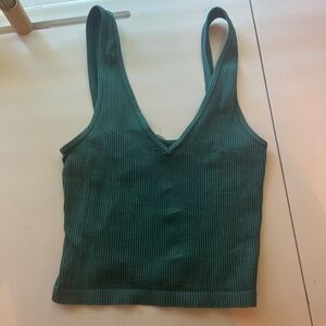 Dark Green V Neck Crop Tank Top